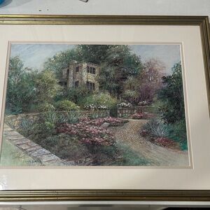 Lena Liu Framed Garden Landscape Print - Pink & Green Floral Pathway